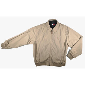 Vintage Tommy Hilfiger Jacket Mens Beige Full Zip Polyester Fleece Lined XXL 2XL